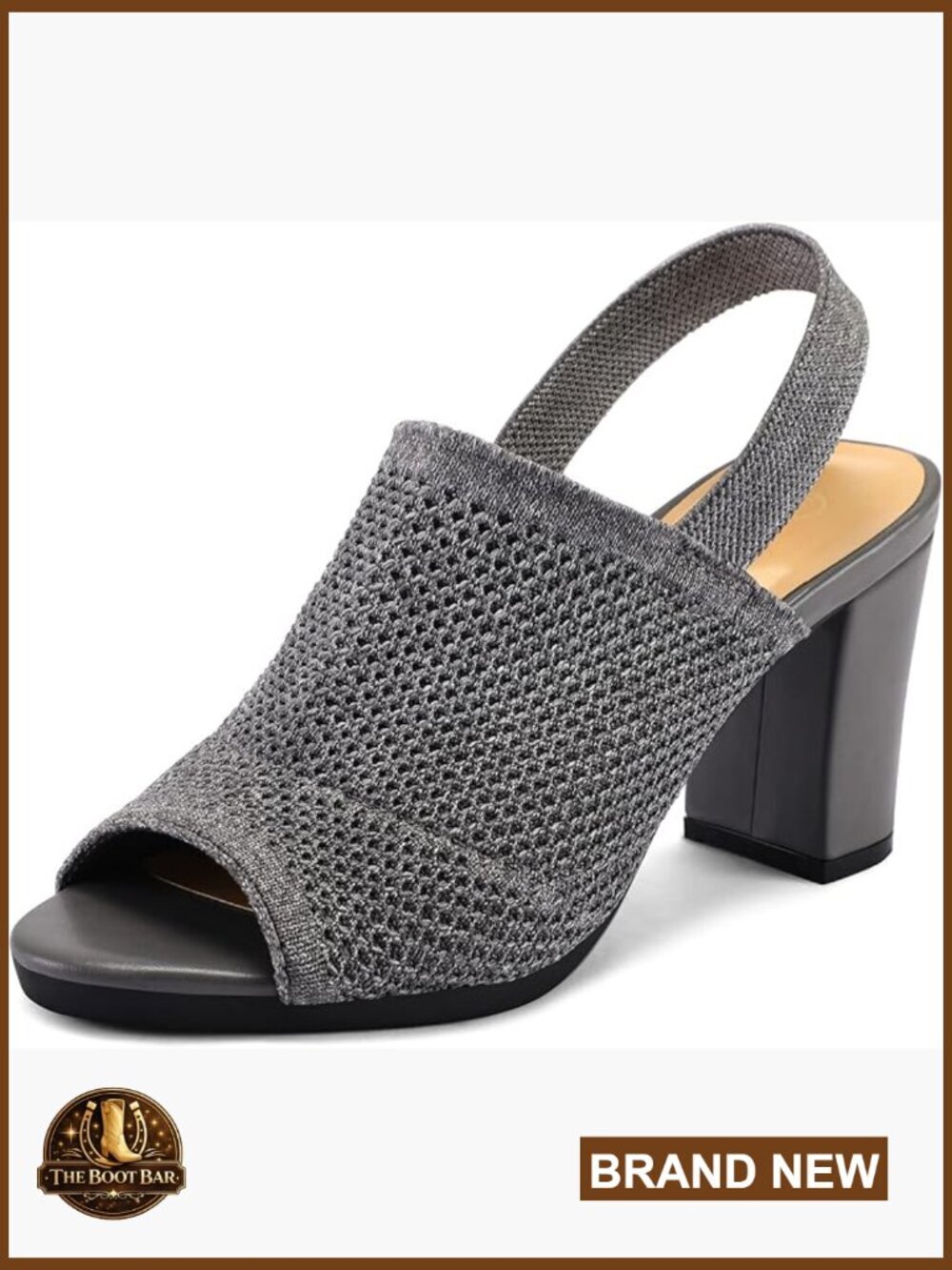 Womens Knit Chunky Block High Heels Slingback Open Toe Sandals